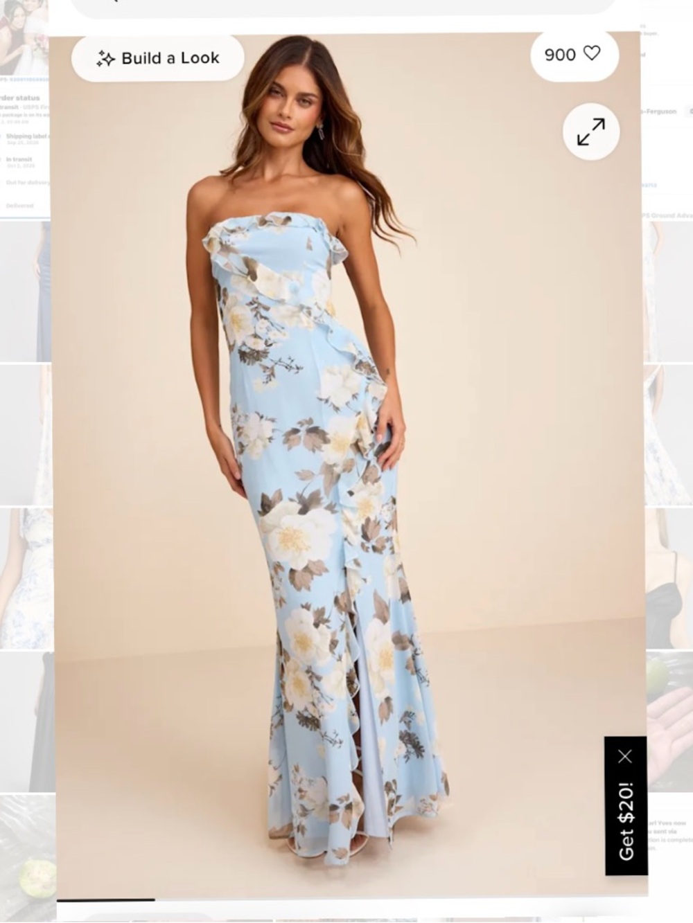 New Lulus Women XS Excellent Sensation Blue Floral Strapless Ruffled Maxi Dress